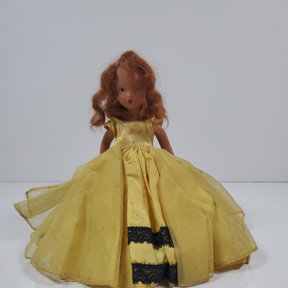 Nancy Ann Storybook Doll, Red Hair Original Yellow Dress, Shoes VTG